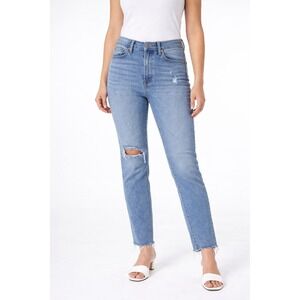 Levis Wedgie Straight High Rise Distressed Wash Jeans 27 Raw Hem Button Fly